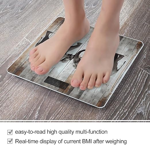 Elephant on Wood Scale for Body Weight Precision Bathroom Weighing Scales with Back Lit LCD Display Sturdy Tempered Glass Body Weight Scales Digital Bathroom Scale 400lb