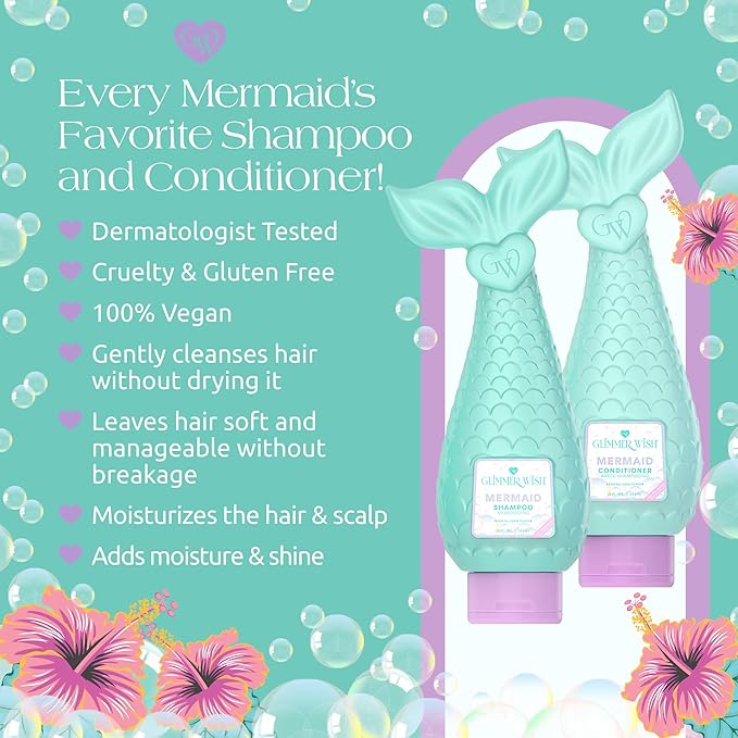 Glimmer Wish Premium Mermaid Shampoo + Conditioner + Body Wash Vanilla Cotton Candy Scent Dermatologist Tested Sulfate &amp Sulfite Free Paraben Free PEG &amp EDTA Free 100% Vegan Cruelty &am