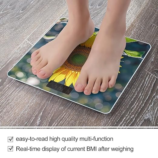 Night Sunflowers Bathroom Scale for Body Weight Bathroom Weighing Scales with Back Lit LED Display Sturdy Tempered Glass Body Weight Bathroom Scale 400lb Weighing