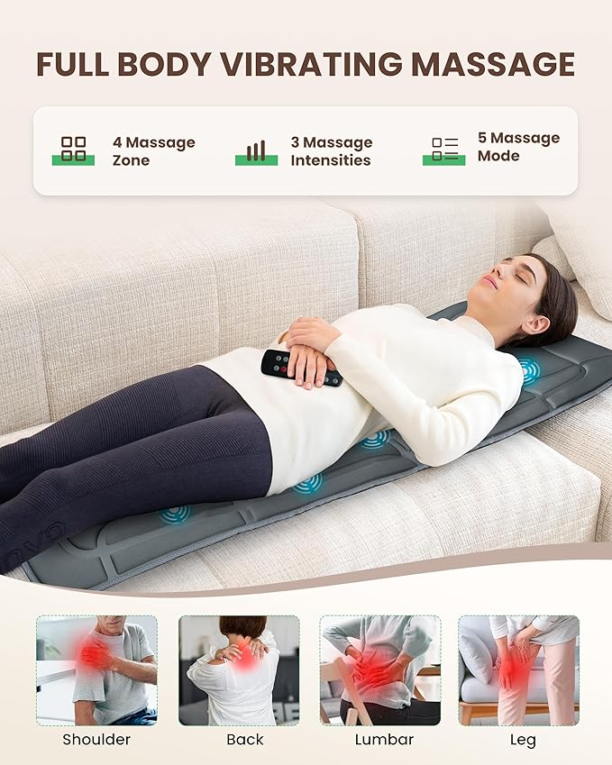 Massage Mat Full Body Massage Chair Pad Back Massager for Chair 5 Vibration Modes &amp 2 Heating Levels