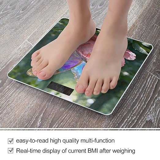 Flower Butterfly Smart Scale for Body Weight Digital Bathroom Scale Toughened Glass Weight Scale with Large LCD Backlight Display High Precision Scales Weighing Machine