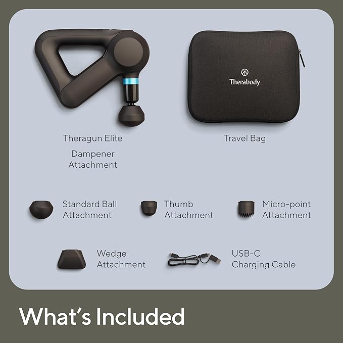 TheraGun Therabody Elite (5th Generation) - Handheld Deep Tissue Massage Gun - Bluetooth Enabled Percussion &amp Personal Massager for Pain Relief in Neck Back Leg Hand Shoulder and Foot