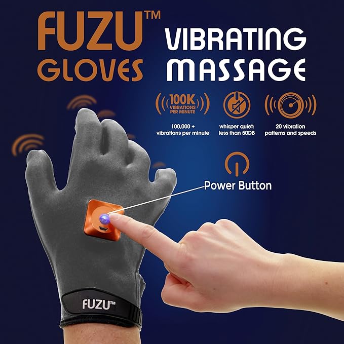 Fuzu Vibrating Massage Gloves Used for Couples Massages Massaging Sore Muscles Back Neck Shoulders Legs 20 Speeds &amp Patterns Rechargeable &amp Waterproof | Pair Eco-Friendly Packaging Gre