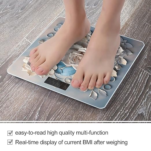 Rose Elegant Decorative Floral Smart Scale for Body Weight Accurate Bathroom Scale with LED Display Digital Weight Scales Weighing Machine High Precision Scales for Bath Home