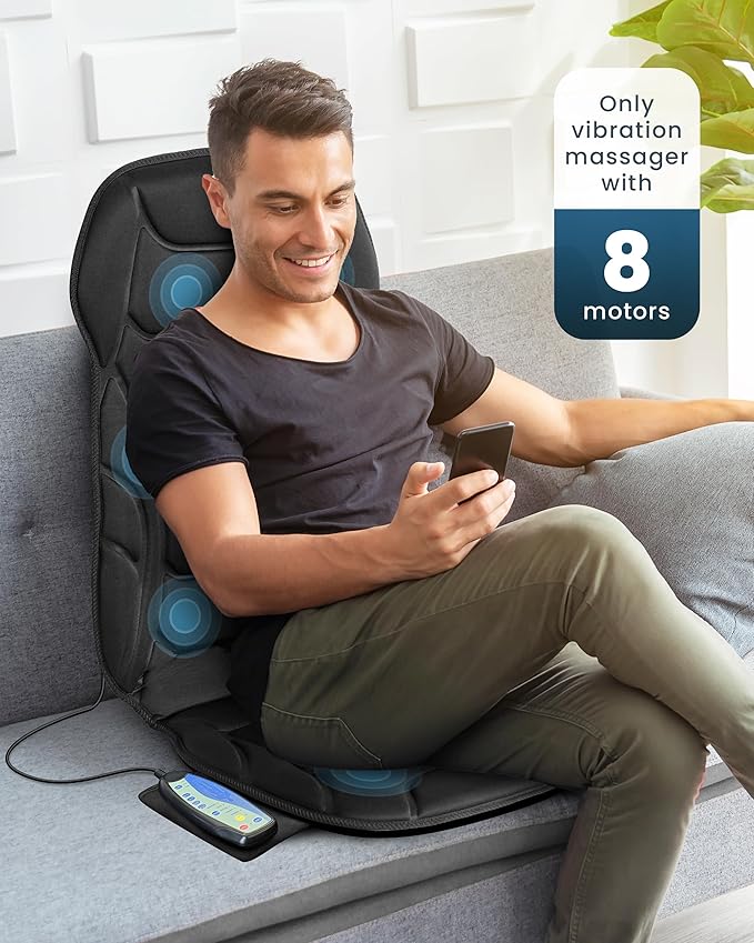 COMFIER Massage Chair Pad Back Massager with Heat for Back Pain Relief Chair Massage Mat with 5 Vibration Mode &amp 8 Massage MotorsChair Massager for Office Home ReclinerGifts for Mom Dad