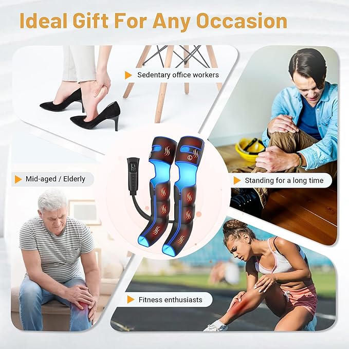 Leg Massager for Circulation and Pain Relief Air Compression Massager with 3 Level Heat 6 Modes 3 Intensities