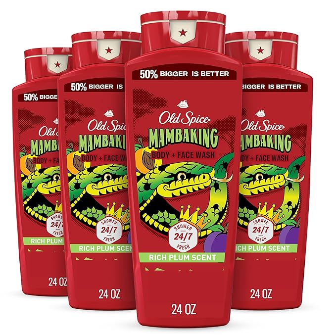 Old Spice Cleansing Body Wash for Men 3X Defense 24/7 Shower Fresh with Lasting Scent 2-in-1 Body &amp Face Wash MambaKing with Rich Plum Scent 24 oz (Pack of 4)