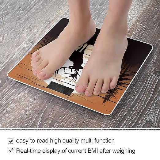 Wild Elk Silhouette Bathroom Scale Weight Scale for Body WeightHighly Accurate Digital Weighing Machine Clear LED Display Digital Bathroom Body Scale 400lb/182kg