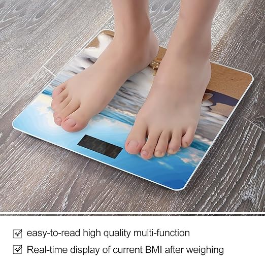 Beach with Shells Scale for Body Weight Sturdy Tempered Glass Weighing Scales with LCD Display Accurate Digital Bathroom Scale Convenient Body Fat Smart Scales 400lb