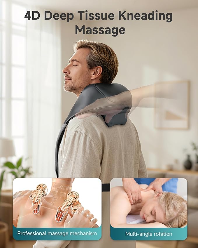 Snailax Cordless Neck Shoulder Massager with Graphene Heating Deep Tissue 4D Shiatsu Neck Massager for Pain Relief Rechargeable Back Massager with Upgraded Massage Heads for Deeper Muscle Relaxation