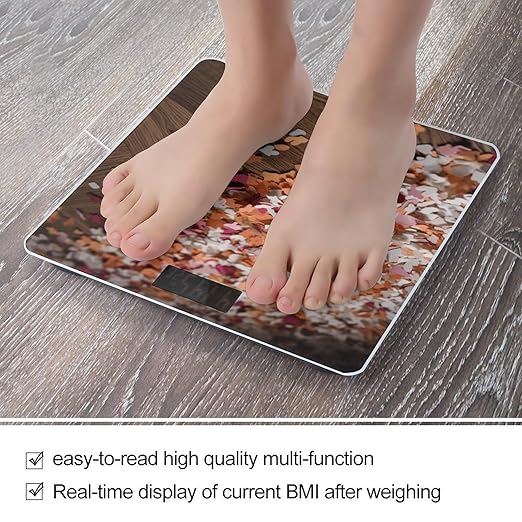 Pieces of Paper on The Ground Scale for Body Weight Precision Bathroom Weighing Scales with Back Lit LCD Display Sturdy Tempered Glass Body Weight Scales Digital Bathroom Scale 400lb