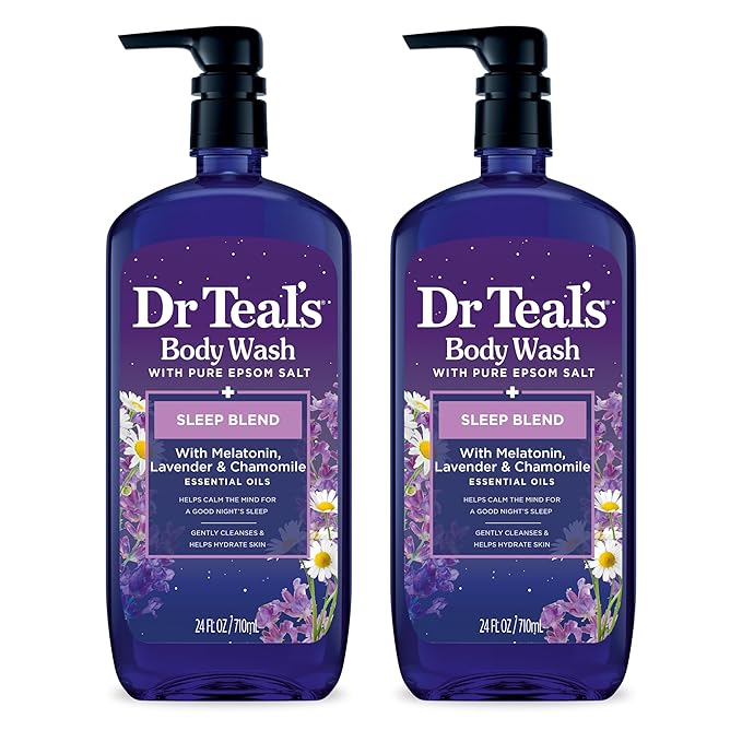 Dr Teal's Body Wash Bundle with Epsom Salt (24 fl oz Pack of 2) - Eucalyptus &amp Spearmint and Melatonin &amp Essential Oil Blend