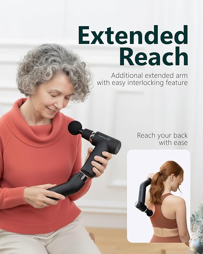 Massage Gun with Detachable Extension Handle for Deep Tissue Muscle Massage – Handheld Back &amp Shoulder Percussion Heated Massager for Men &amp Women. Professional Pain Relief Massage Tool.
