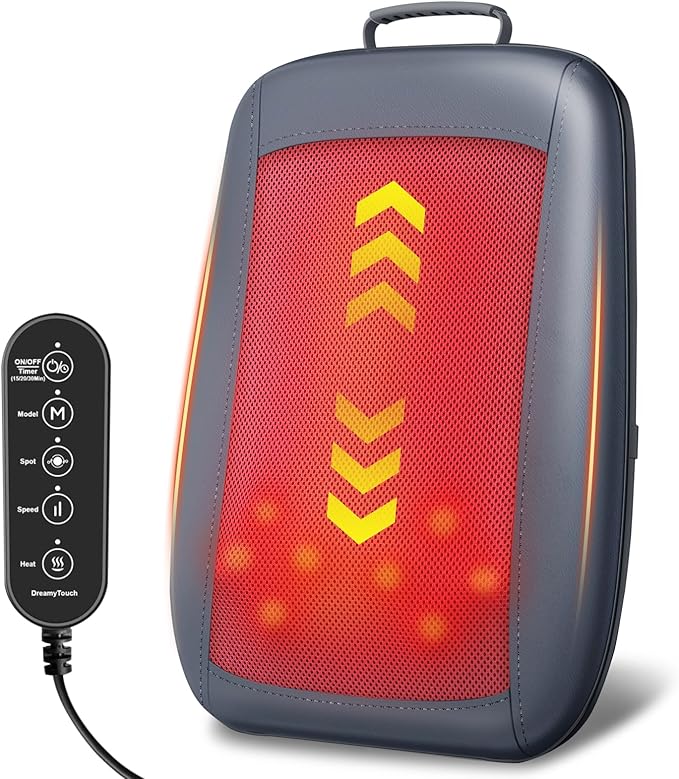 Shiatsu Back Massager with Heat 4D Deep Tissue Massage for Pain Relief Portable Rechargeable Electric Back Massager for Chair Home Office CarGift-Ready for Men Women