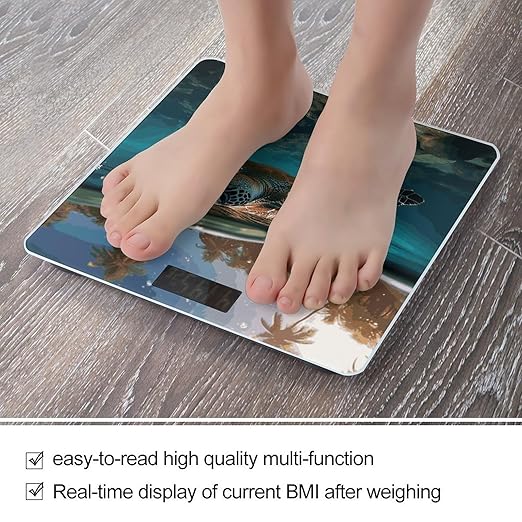 Palm Trees and Sea Turtles Diving Underwater Scale for Body Weight Anti-Slip Digital Bathroom Scale Sturdy Toughened Glass Weighing Scales High Precision Safe Rounded Corners Smart Scales