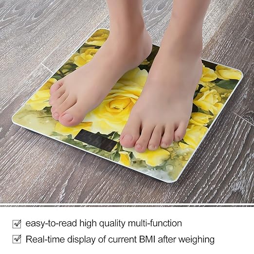 Yellow Rose Weight Scale for Body Weight Digital Bathroom Scale High Capacity Accurate Digital Weighing Scales and Easy-to-Read on Backlit LCD Display Scales