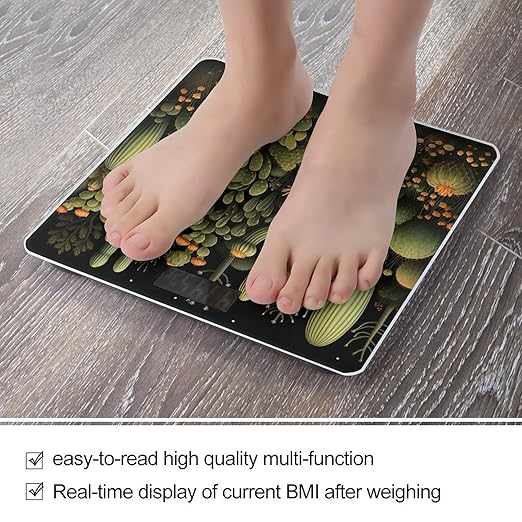 Green Cactus Weight Scale Large Bathroom Scales Digital Weight with Bright LED Display Non Slip Automatic Weighing Scale Fashion Weighing Machine for Body