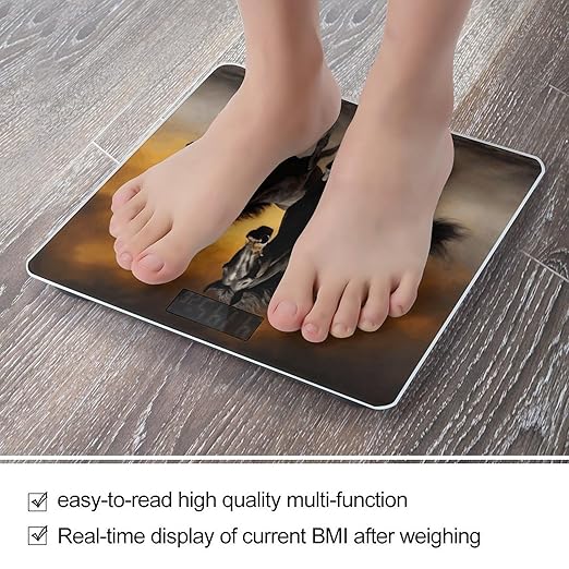 Running Black Horses Bathroom Scale Large LCD Backlight Display Digital Scale Rounded Corners Body Scales Automatic Power On/Off Bathroom Scales for Home Bedrooms