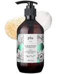 PLU Scrub Body Wash Raspberry Mint – Korean Exfoliating Body Cleanser - Hydrating Nourishing Radiant Glow Skin - Sweet &amp Fresh Berries and Mint Scent - Hypoallergenic 16.9 fl.oz.