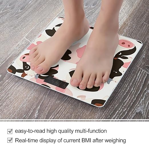 Cow Pattern Scale for Body Weight Accurate Digital Bathroom Scale Toughened Glass High Precision Scales Smart Weight Scales with Large LCD Backlight Display Weighing Machine