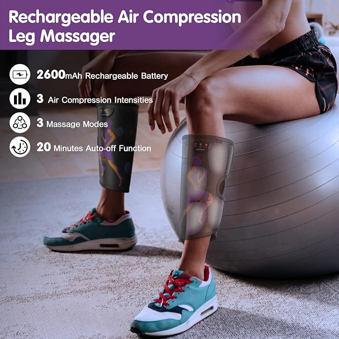 QUINEAR Rechargeable Leg Massager for Circulation and Pain Relief Cordless Air Leg Compression System Calf Massager Gift for Mom Dad Women Men FSA-HSA-Eligible