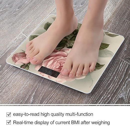 Vintage Pink Rose Scale for Body Weight Digital Bathroom Scale Precision Smart Weighing Scales with Clear LED Display Accurate High Precision Scales Weighing Machine