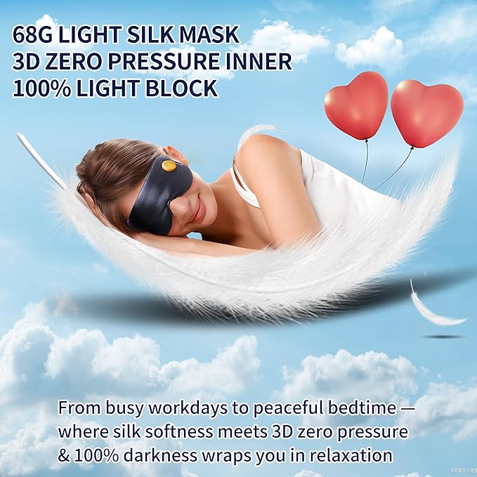 Electric Eye Massage Mask for Dry Eyes Relief Cordless Heated Vibrating Eye Massager Fast Heating RelaxationSilk Sleep Eye Mask100% Light BlockLight&ampPortable (Black)