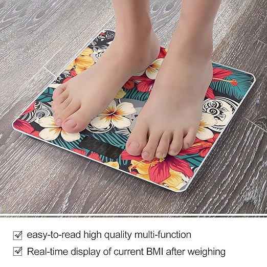 Colorful Hawaiian Pattern Digital Bathroom Scale for Body Weight Weighing Scale with Backlit LCD Display High Precision Measurements &amp Measures Weight Up to 180kg