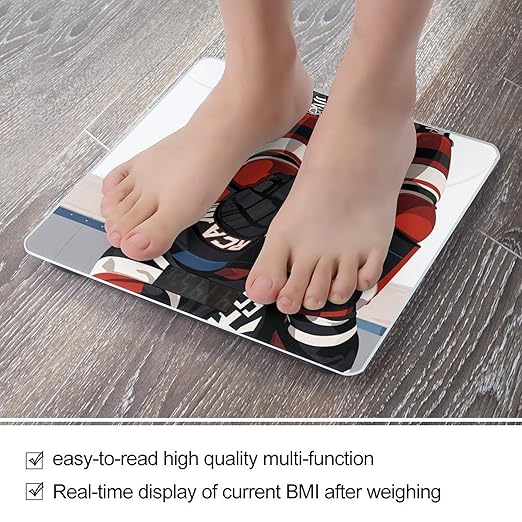 Ice Hockey Pattern Scale for Body Weight Digital Bathroom Scale Toughened Glass High Precision Scales for Body Weight with Large LCD Backlight Display Weight Scales