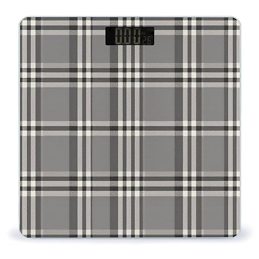 Gray Plaid Lines Scale for Body Weight Precision Bathroom Weighing Scales with Back Lit LCD Display Sturdy Tempered Glass Body Weight Scales Digital Bathroom Scale 400lb