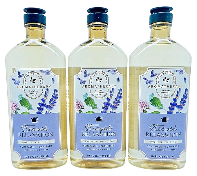Bath &amp Body Works Aromatherapy Lavender Mint Tea Body Wash &amp Foam Bath Gift Sets 10 fl oz per Bottle (3 Pack) (Lavender Mint Tea)