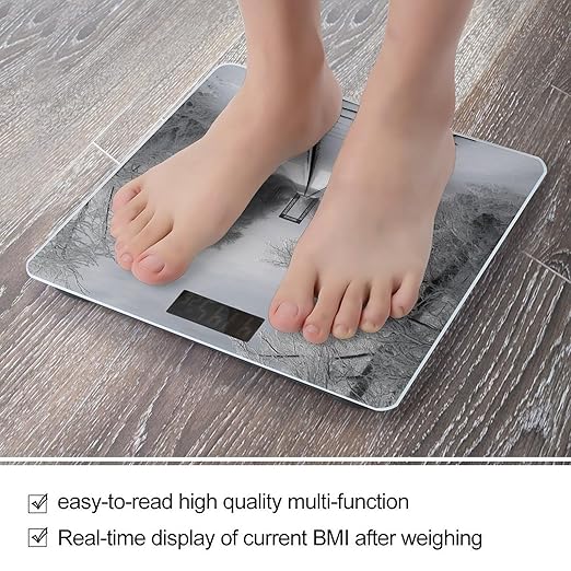 Snowy Train Tracks Scale for Body Weight High Precision Digital Weight Scales with LCD Display Anti-Slip Sturdy Slim Tempered Glass Bathroom Scale for Home Use