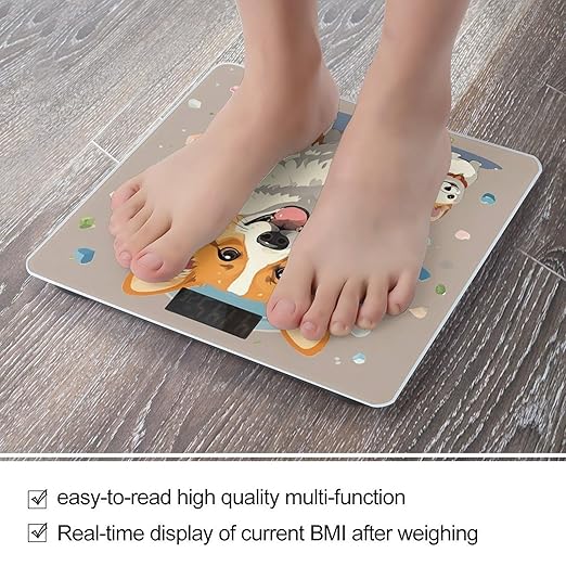 Cute Corgi Dog Illustration Scale for Body Weight Sturdy Tempered Glass Weighing Scales with LCD Display Accurate Digital Bathroom Scale Convenient Body Fat Smart Scales Easy Read