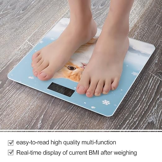 Kawaii Orange Cat Weight Scale Cute Bathroom Scale for Body Highly Accurate Digital Weighing Machine for People Compact LCD Display Scales with Sturdy Toughened Glass Scales