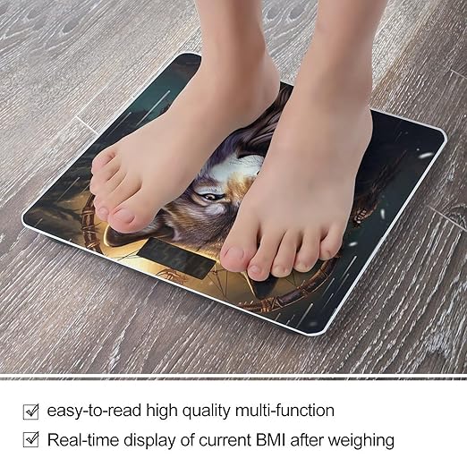 Wolves and Dream Catchers Bathroom Scale Rounded Smart Scale for Body Weight Automatic Power On/Off Weight Scales Accurate Bathroom Digital Scales for Pet Home Bedroom Kitchen