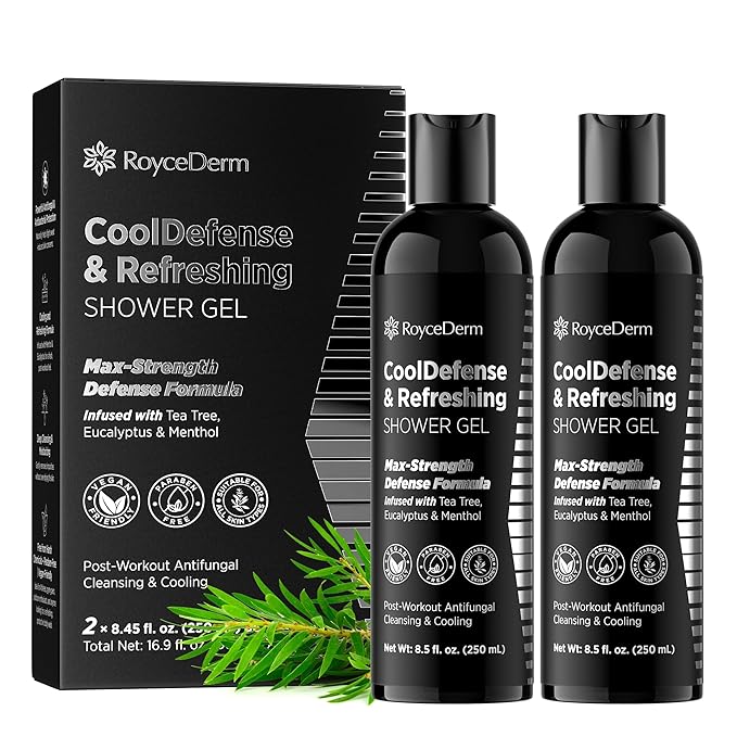 Roycederm Antifungal Body Wash for Men – Helps with Athlete’s Foot Jock Itch &amp Ringworm – Cooldefense Shower Gel with Tea Tree &amp Menthol Post-Workout Cleanse – SLS-Free 2 Pack