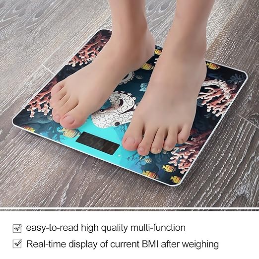Marine Life Bathroom Scale for Body Weight Bathroom Weighing Scale with Backlit LCD Display Highly Accurate Measures Weight Up to 180kg