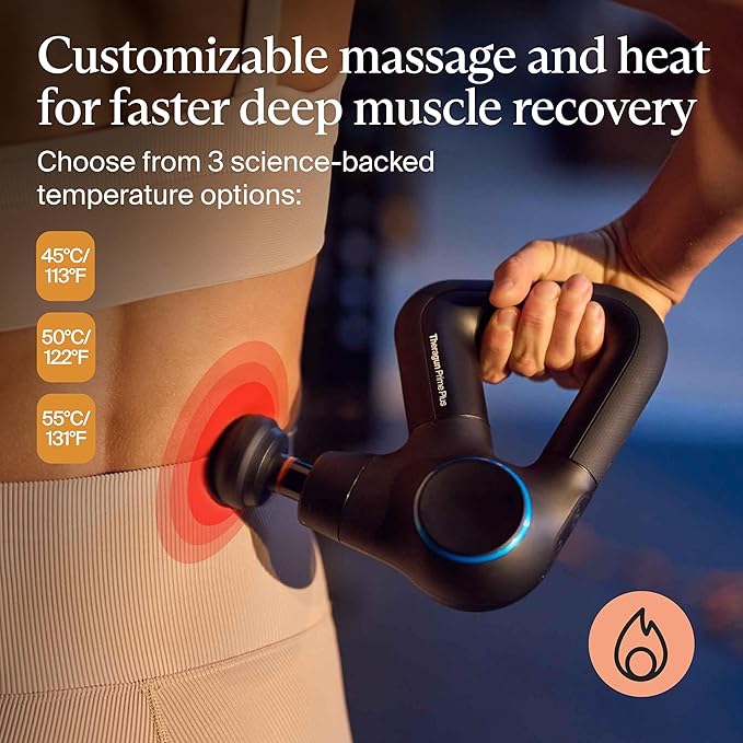 TheraGun Therabody Prime Plus Heated Powerful Massage Gun for Enhanced Warm-Up &amp Workout Recovery - Quiet Deep Tissue Massager for Body and Back Pain Relief - Leg &amp Back Massager with Heat