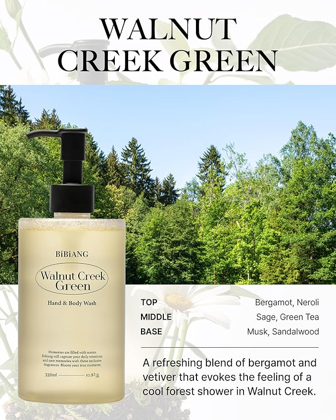 Walnut Creek Green Body Wash - Korean Body Care for Cleansing &amp Moisturizing - Hydrating Body Care Formula with Forest Bergamot Scent Honey Propolis &amp Chamomile - 10.82 fl.oz