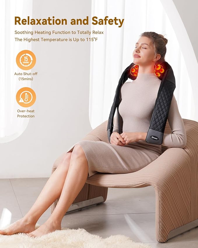 Neck Massager with Heat Shiatsu Neck and Back Massager 4D Deep Tissue Kneading for NeckBackShoulder Body Muscle Pain Relief Leather Handbag for Storage Gift for Men Women Mom Dad Plug-in Use