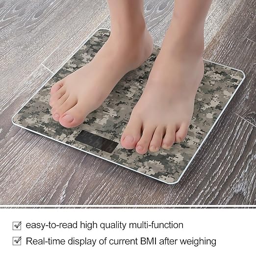 Army Digital Camouflage Bathroom Scale Automatic Power On/Off Body Scales LCD Backlight Display Square Digital Scale Rounded Corners Bathroom Scales for Home Bedrooms