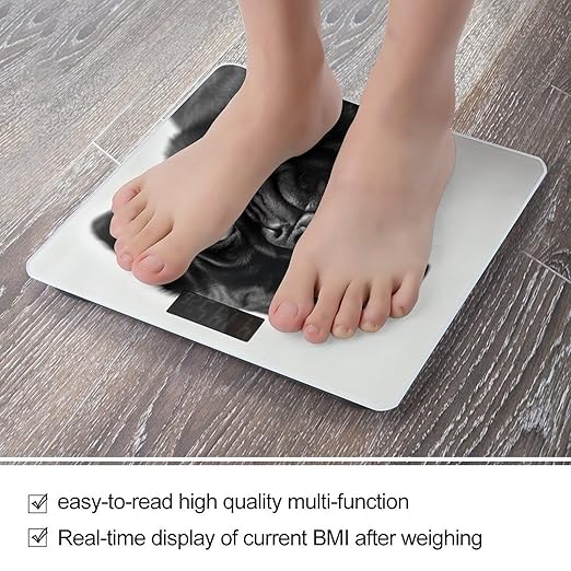 Cute Black Pug Dog1 Bathroom Scale for Body Weight Bathroom Digital Electronic Weighing Scale with Back Lit LED Display Sturdy Tempered Glass Weight Watchers Scales 400lb
