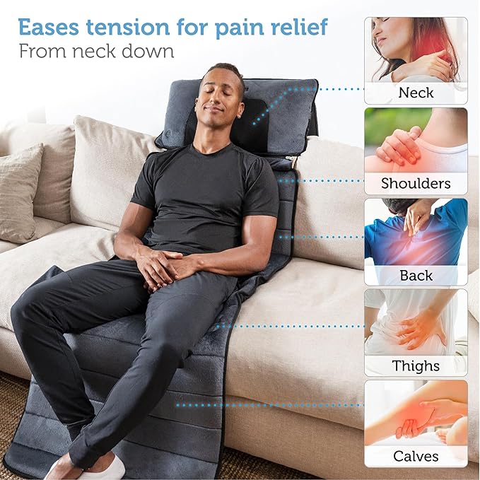 COMFIER Full Body Massage Mat with Movable Neck Pillow 10 Vibrating Motors &amp 4 Heating Pads Back Massage Pad Father's Day Gifts for Dad Men