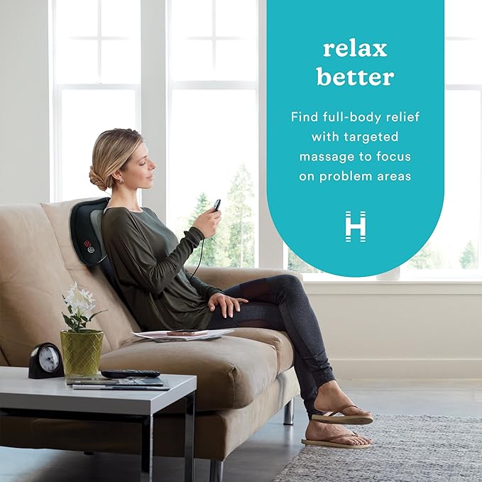 HoMedics 3D Shiatsu Full-Body Massager with Therapeutic Vibration Soothing Heat with Deep-Kneading Massage Helps Release Tension in Neck Back Shoulders Lightweight for Home Office Travel