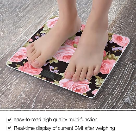 Pink Rose Bathroom Scale for Body Weight Bathroom Weighing Scale with Backlit LCD Display Highly Accurate Measures Weight Up to 180kg