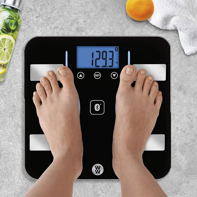 Weight Watchers Scales by Conair Bathroom Scale for Weight Glass Digital Scale Bluetooth Scale BMI Scales Digital Weight and Body Fat for up to 9 Users Measures Weight up to 400 Lbs Black