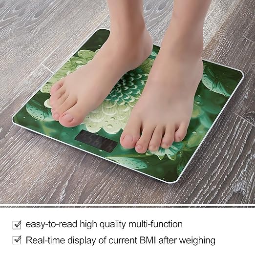 Green Flower Digital Bathroom Scale for Body Weight with High Precision Digital Weighing Scale with BMI Clear LCD Display and Step-On Measures Weight Up to 180kg