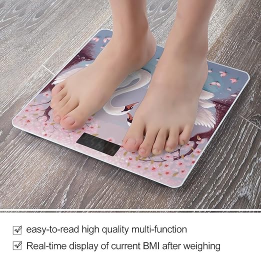 Digital Bathroom Scale for Body Weight Scale with Bright LCD Display High Accuracy Step-On Technology Auto On/Off White Swans with Pink Floral Tree Digital Scales 400 Lbs /180kg