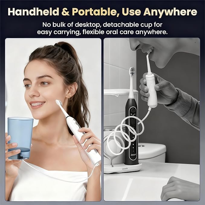 Electric Toothbrush with Water Flosser 3 Sonic Toothbrush Modes &amp 5 Water Pressures Rechargeable &amp Portable for Adult Teeth Cleaning and Plaque Removal IPX7 Waterproof 30-Day Battery
