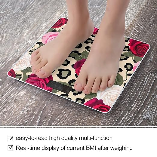 Smart Scale for Body Weight Automatic Switch Digital Bathroom Weighing Scale Animal Rose Flowers Cheetah Leopard Print Floral